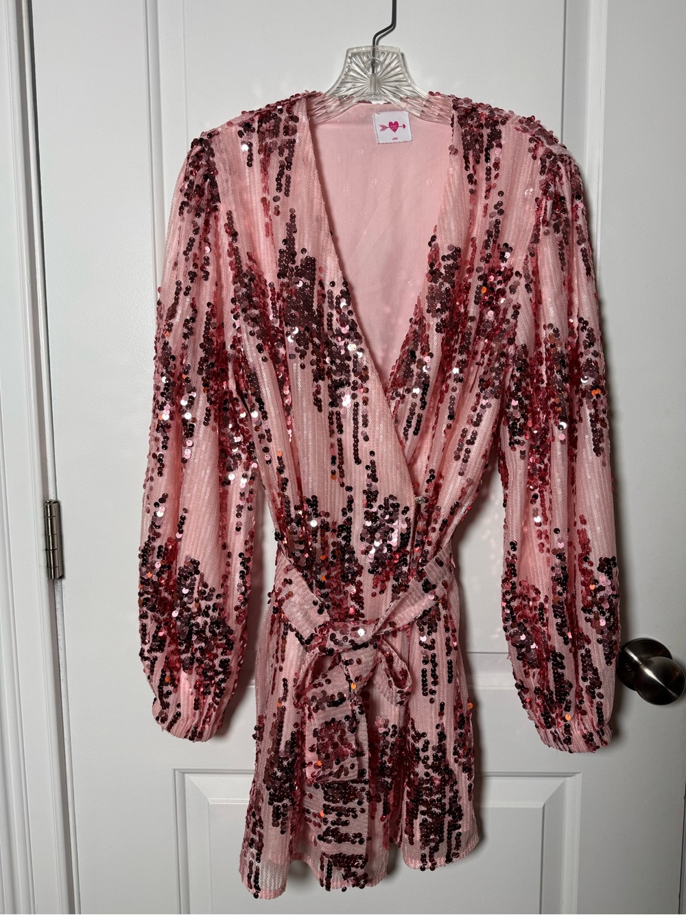BuddyLove Adeline Guava Pink Sequin Wrap Mini Dress Women’s Large